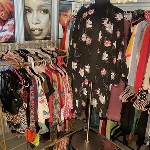 Black floral kimono style duster